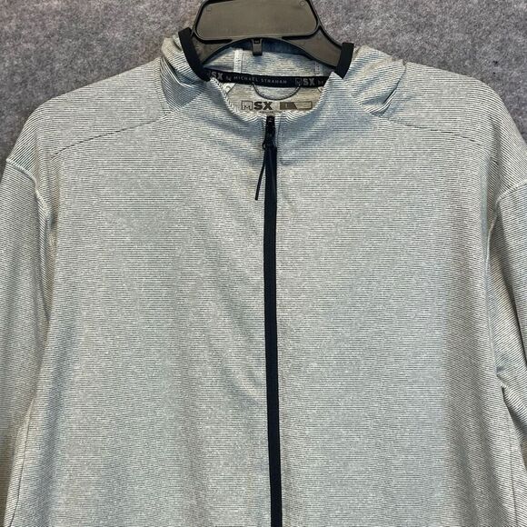 Msx By MICHAEL STRAHAN Jacket Men's Large Light Gray Pinstriped Full Zip Hooded - Picture 2 of 13